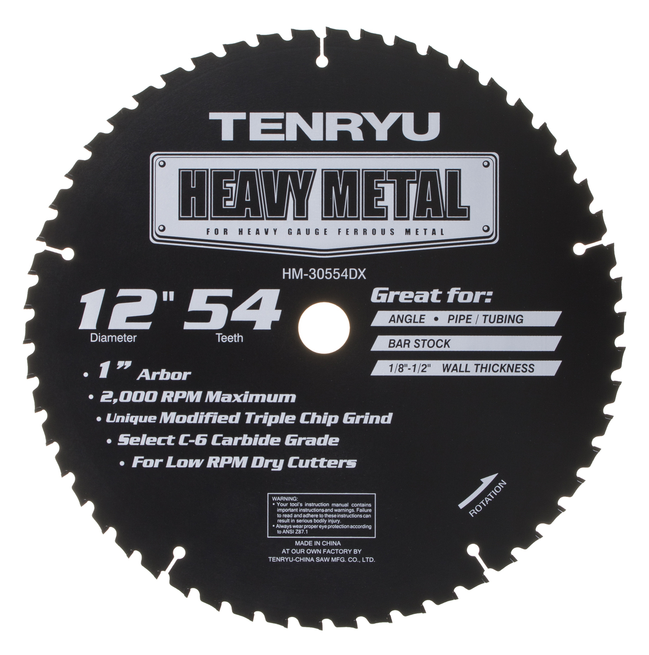 12" x 54T  x 1" arbor Tenryu Heavy Metal Saw Blade