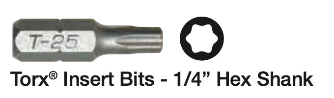 T-15 X 1" Torx 1/4" Hex Insert Bits 100Pk