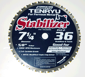 7-1/4" dia. 56 teeth 5/8" KO arbor Tenryu Steel P for Steel Carbide Tipped Saw Blade, 5800 rpm