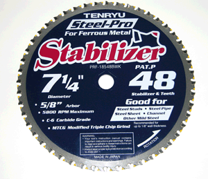 7-1/4" x 48T x 5/8" KO Tenryu Stabilizer Carbide Tipped Saw Blade for Steel, 5800 rpm